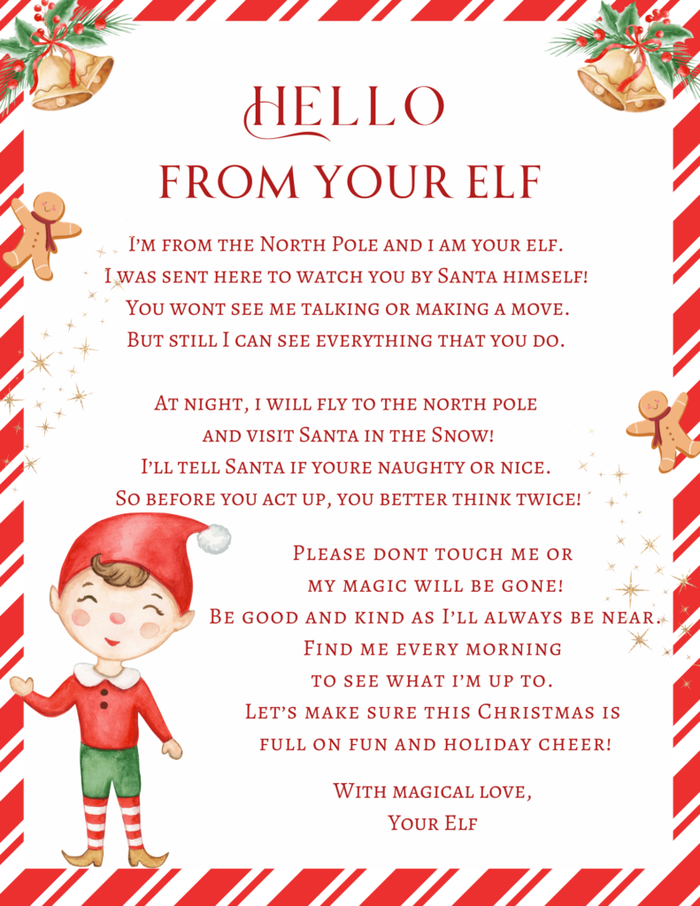 free printable elf on the shelf arrival letter