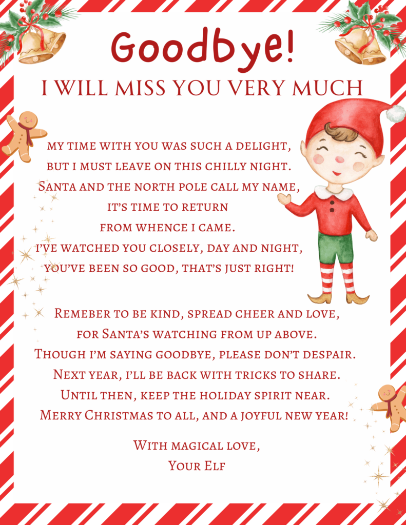 free printable elf return letter