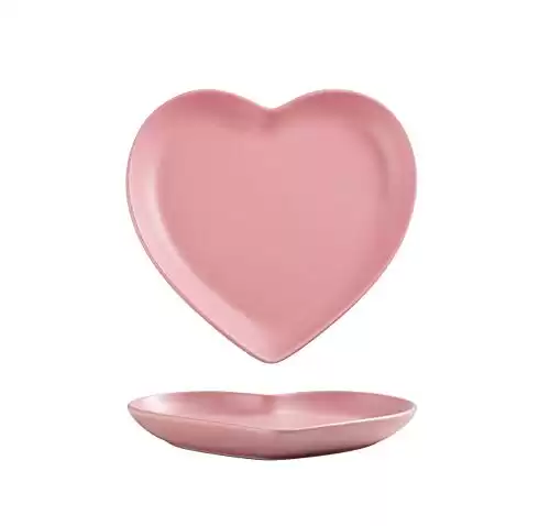 FUYU 2pcs Colorful Matte Heart Shaped Ceramic Dinner Plate Salad Plate Dessert Plate Steak Plate