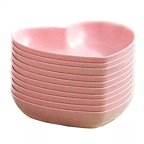 10pcs Heart Shaped Dinner Plates Dinnerware Dishes Set 6 Inch Food Plate Saucers Tray Fruits Snack Bowls BPA Free (Pink)