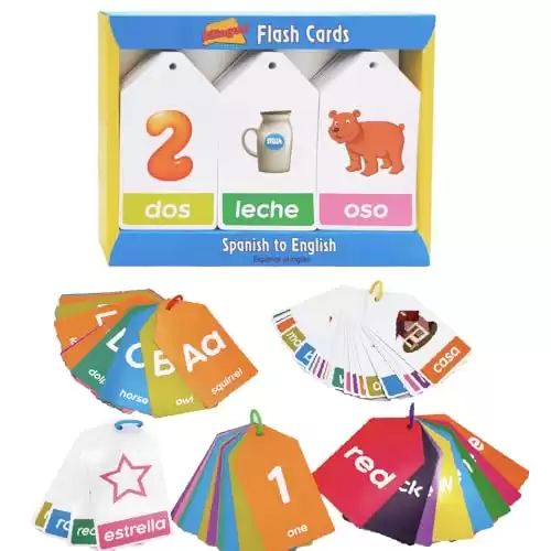 Bilingual Spanish English Flash Cards for Kids 5 Themes Alphabet Color Number Shape First Words 84 Cards Gift Pack