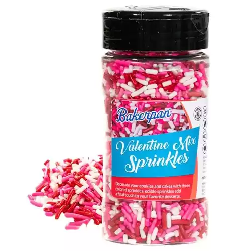 Bakerpan Valentine Mix Jimmies Sprinkles - 6 Ounces Sprinkles for Cake Decorating - Edible Sprinkles for Cupcakes, Ice Cream, Cake Decorations (Made in USA)