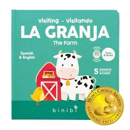 Binibi Spanish Books for Babies & Toddlers 1-3 La Granja Interactive Bilingual Sound Book with Farm Animal Sounds