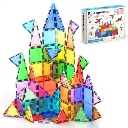 PicassoTiles Magnetic Tiles 60pcs Kids Toys Classroom Sensory Toy for Toddlers