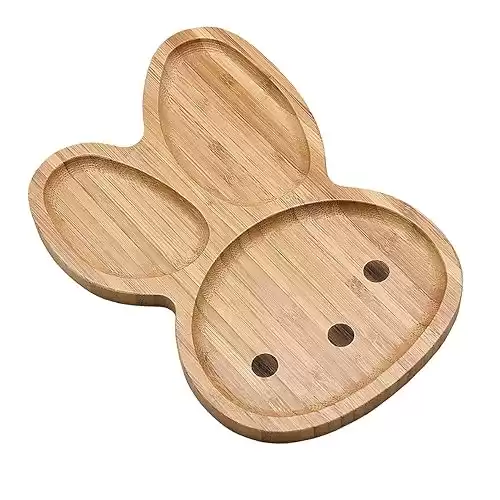 4919, Bamboo Plate for Snacks Appetizer Fruit Vegetable, Kids Meal Plate, Eco-Friendly Plate, Cute Bunny Face Shaped, 11