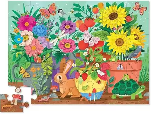 Crocodile Creek 36-Piece Jigsaw Floor Puzzle - Fun Floor Puzzles for Kids Ages 3-5 - Heavy-Duty Shaped Box for Storage - Garden Friends - 27